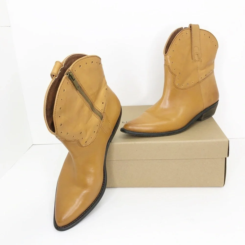 Lucky brand mustard Lucky Vachetta leather western ankle boots